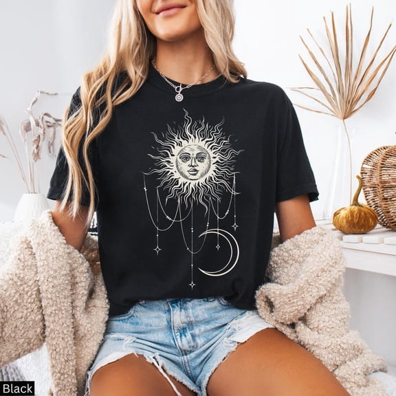 Widow's Bay Patricia's Shirt, Celestial Sun Crescent Moon Boho Tee
