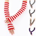 thumbnail image 4 of Koiauber Women Striped Elbow Gloves Knitted Arm Warmers Fingerless Gloves Stretchy Mittens with Thumb Hole, 4 of 8