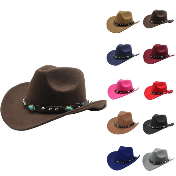 Cowboy Hats for Men Women Cowgirl Hat Wide Brim Felt Hats Western Felt Cowboy Hats for Lover Brown One Size