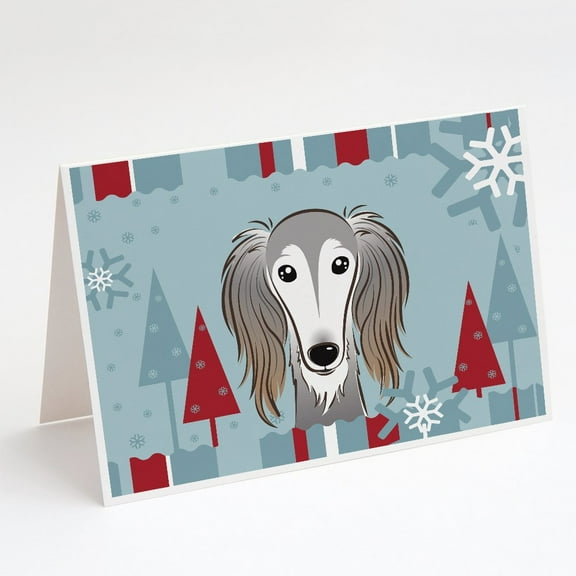 Winter Holiday Saluki Greeting Cards and Envelopes Pack of 8