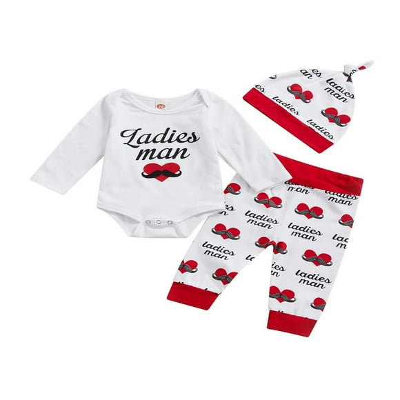 EIMELI My 1st Valentine‘s Day Newborn Infant Baby Boy Girl Clothes Romper Pants Hat Spring Outfits Black 0-3 Months