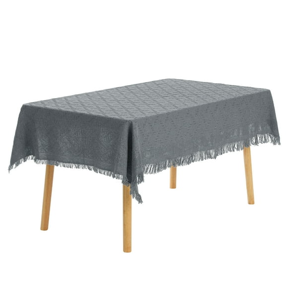 Unique Bargains Cotton Linen Table Cover with Tassels for Dining Table Dark Grey 51"x51"