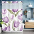 thumbnail image 6 of Spring Flowers No Hooks Shower Curtain with Snap-in Liner Purple Tulip Flower Shower Curtains for Bathroom, Waterproof, Easy Install, Washable 48"x72", 6 of 9