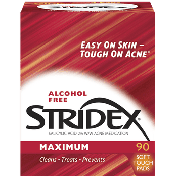 Stridex Medicated Acne  Pads, Maximum Strength 2.0% Salicylic , 90 Ct