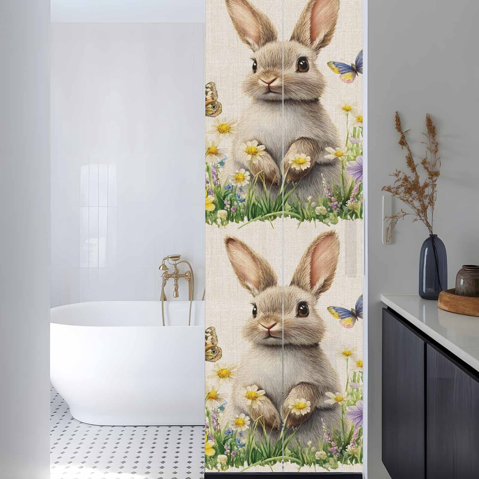 Bunny Window Privacy Film, Easter Rabbit Frosted Glass Window Clings Static Cling UV Heat Blocking Reusable Door Sticker for Bathroom 29.5 x 118 Inch