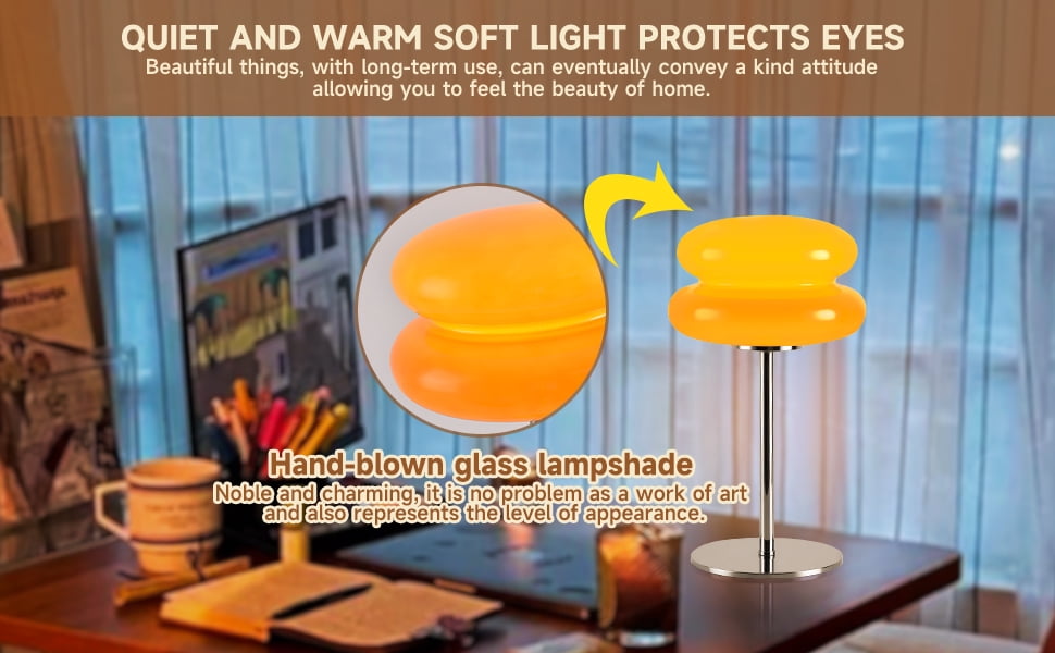 Mushroom Lamp for Bedroom,Mid Century Modern Lamp for Nightstand, Dimmable Retro Egg Tart Bedside Small Lamps,Unique Home Mushroom Decor Aesthetic Cute Table Lamps for Living Room (Orange)
