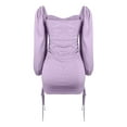 thumbnail image 5 of Pxiakgy summer dresses for women Women's Dresses Long Sleeve Drawstring Ruched Ribbed Solid Color Dress Tight Casual Dress womens dresses casual dresses for women Purple + S, 5 of 8