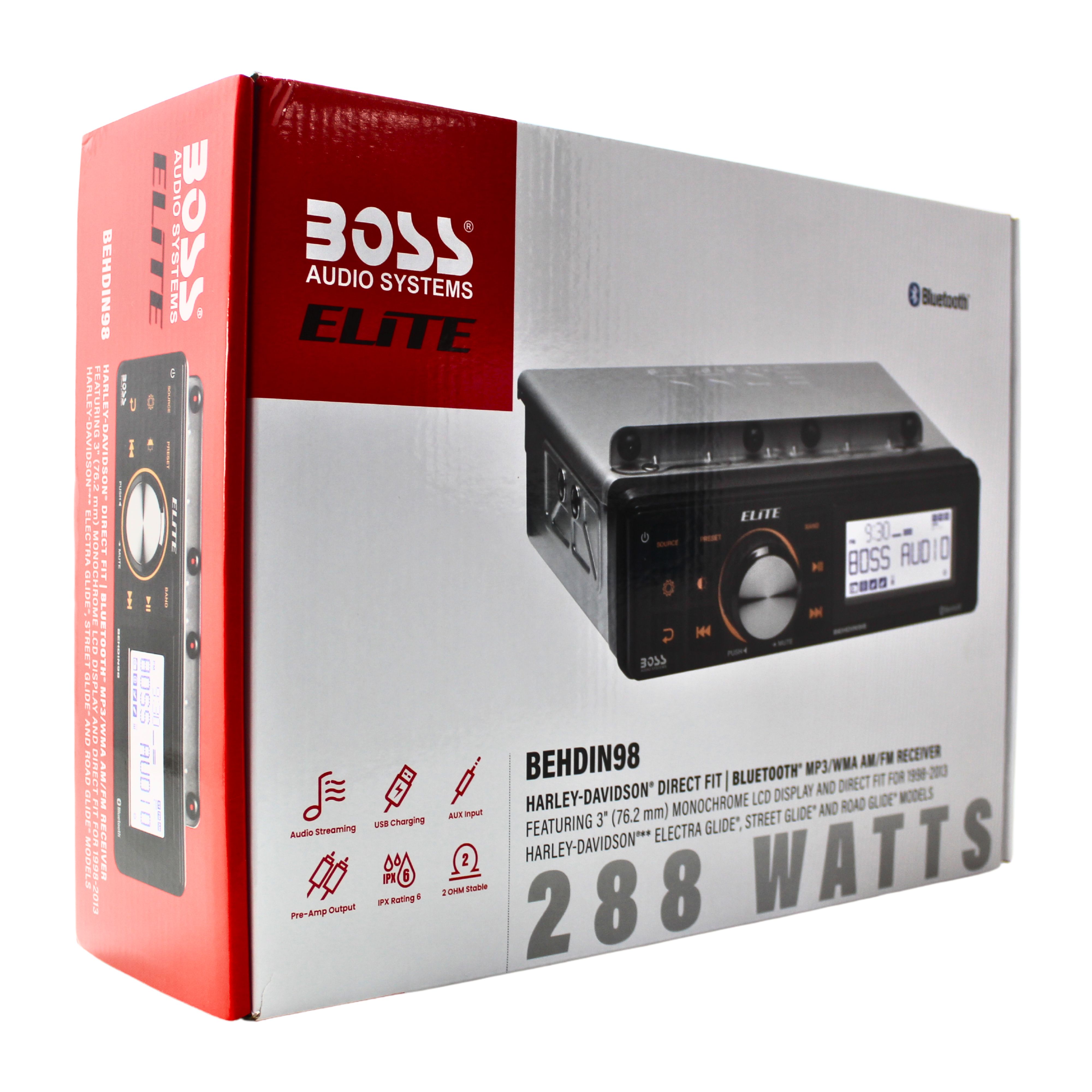 Boss Elite Motorcycle Stereo for Harley 98-13, Direct Fit
