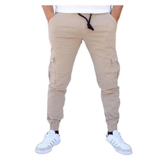 Jogger cargo de gabardina stretch John Silver Corte skinny color arena