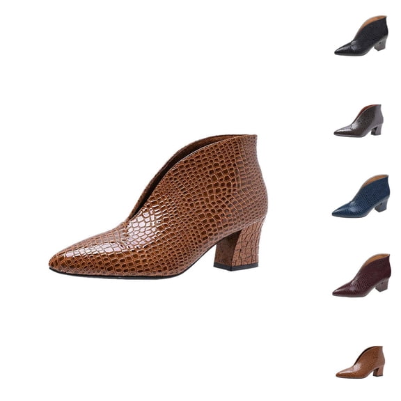 Red Heels for Women Snake Print Pointed Toe Ankle Boots - Solid Color Mid Heel On Pull On Design, Elegant Versatile Dressy Booties For Fall Winter Season Fashion