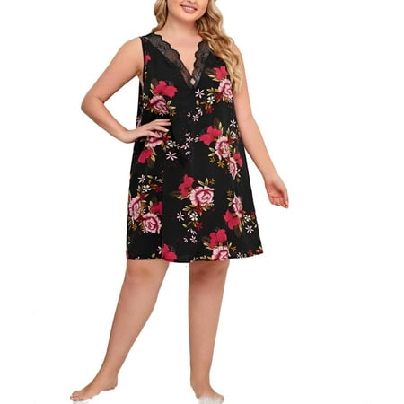 

Casual All Over Print Deep V Neck Nightgowns Sleeveless Multicolor Plus Size Nightgowns & Sleepshirts (Women s)