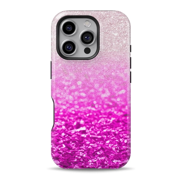 DesignSkinz Scratch-Resistant Hard Slim Case Compatible with iPhone 16 (Compatible with MagSafe) - Hot Pink & Silver Glimmer Fade