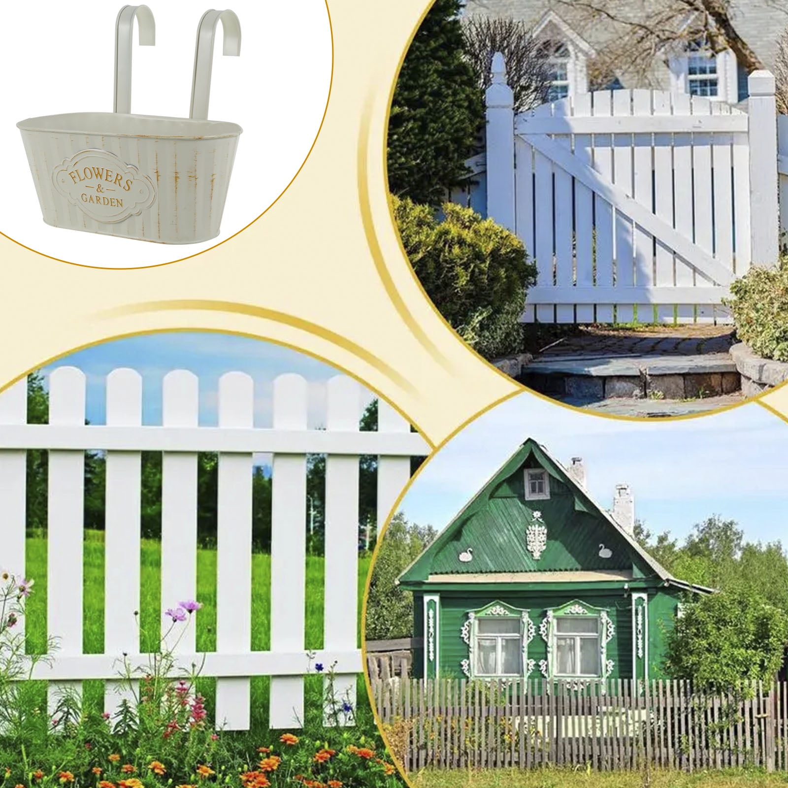 Keyohome 3Pcs Hanging Flower Pots,Metal Wall Planter,Iron Bucket Planter for Indoor Outdoor,Railing Hanger with Detachable Hooks,Drainage,Rustproof,off-White,10.6"