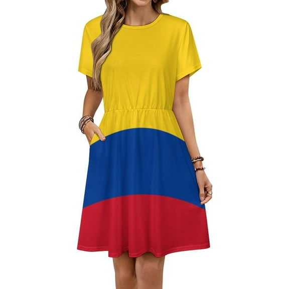 Flag of Colombia Dress Fashion Beach Short Sleeve Dresses Female Party Printed Sundress
