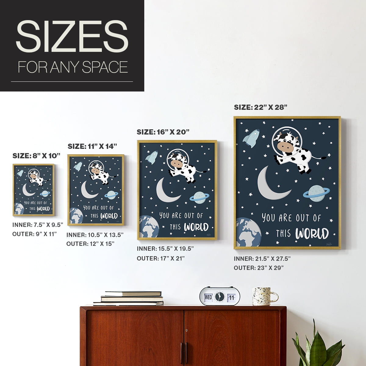 Cow in Space II in Paper Solid Wood 11 x 14 Framed Print