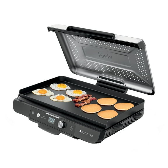 Ninja Sizzle Pro XL 20" Indoor Electric Griddle, Non-stick Flat-Top Griddle Plate, with ProTemp IQ, Adjustable Temperature Control, GX100 Black/Stainless Steel