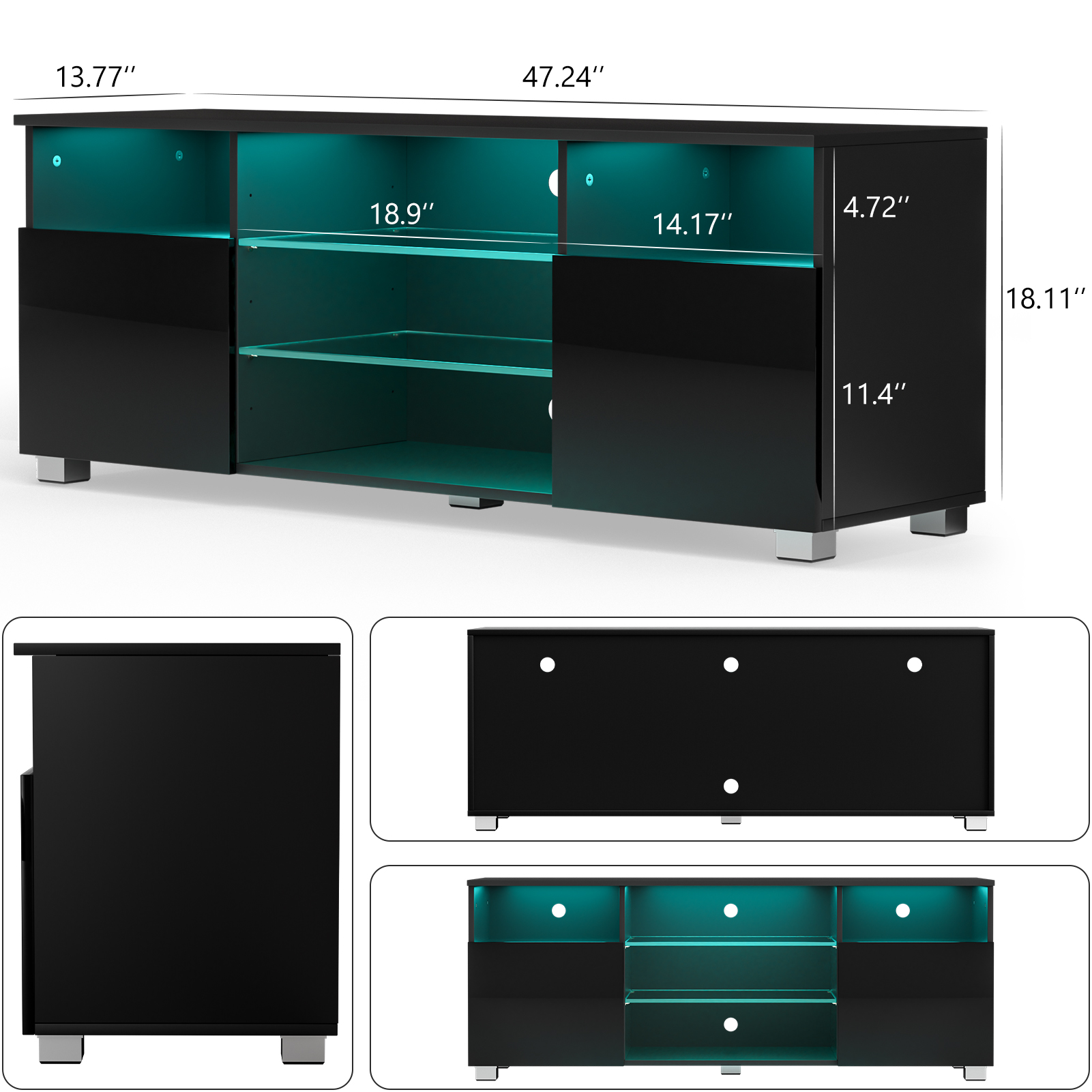 ChVans LED TV Stand for 55 inch TV, High Glass Modern Entertainment Center with LED Lights and Glossy Cabinets