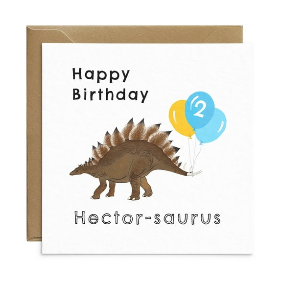 Happy Birthday Card for Kids – Adorable Hector-saurus Design with Balloons – Blank Inside, Envelope Included – Perfect Birthday Greeting for Ages 2 and Up