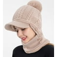 thumbnail image 4 of Women Beanie Knit Hat, Winter Hat with Scarf Mask Set for Women,Girls Warm Hat Earmuffs Cap with Pom, 4 of 6