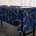 thumbnail image 5 of BalsaCircle 60" x 102" Navy Blue Gold Metallic Geometric Design Polyester Rectangle Tablecloth, 5 of 8