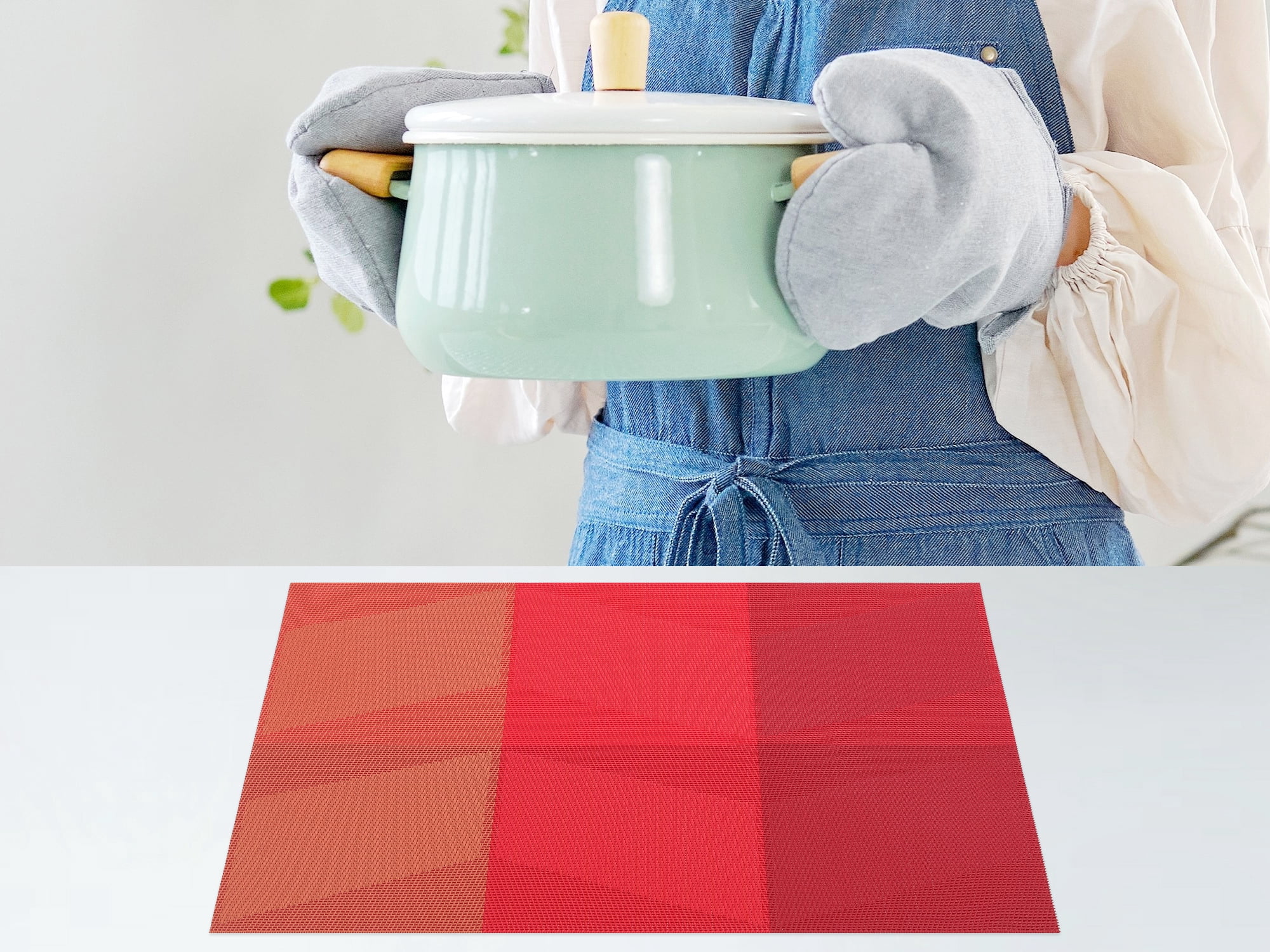 Unique Bargains Set of 6 Placemats for Dining Table Decor Wipeable Table Mat Red