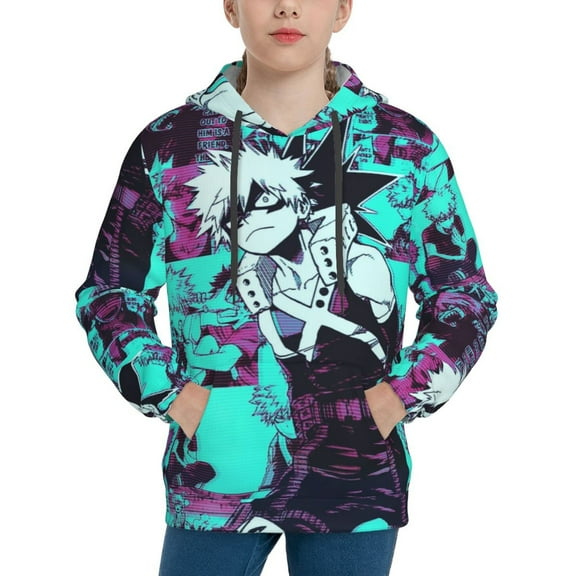 My Hero Academia Bakugo Katsuki Kids' Hoodie 3d Print Sweatshirt Soft Pullover Hooded With Big Pockets For Boys Or Girls Small