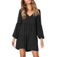 thumbnail image 2 of Womens Tunic Dress Long Sleeve V Neck Casual Loose Flowy Swing Shift Dresses Black Polka Dots S, 2 of 9