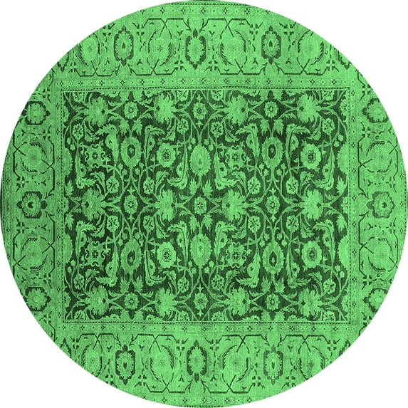 Ahgly Company Indoor Round Oriental Emerald Green Industrial Area Rugs, 6' Round