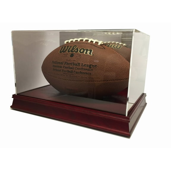 Max Protection Clear Crystal Football Display Case with Wood Base, All Standard Size
