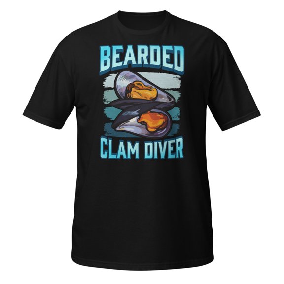 Bearded Clam Diver Fishy Smell Adult Joke Hairy Novelty Art T-Shirt (Black, S)