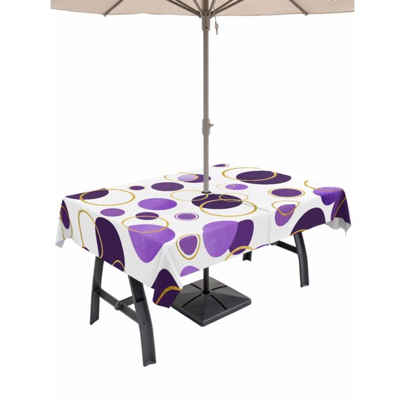 Outdoor Tablecloths with Umbrella Hole & Zipper, Purple Polka Dots 54x80 Inch Tablecloth Rectangle, Modern Abstract Art Waterproof Table Cloth, Patio/Pool/Picnic Table Covers