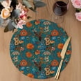 thumbnail image 3 of Orange Green Spring Floral Round 13 Inch Placemats Set of 4, Vintage Botanical Summer Flower HeatResistant Non Slip Place Mats for Dining Table, Wipeable Braided Kitchen Table Mats for Housewarming, 3 of 9