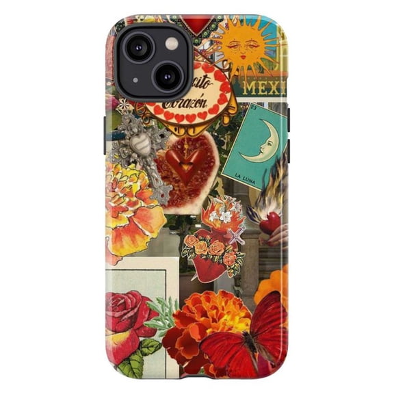Mexican Sacred Heart Collage Phone Case, Folk Art Milagro Cover for iPhone 17 16 15 14 13 12 11 Pro Max Mini