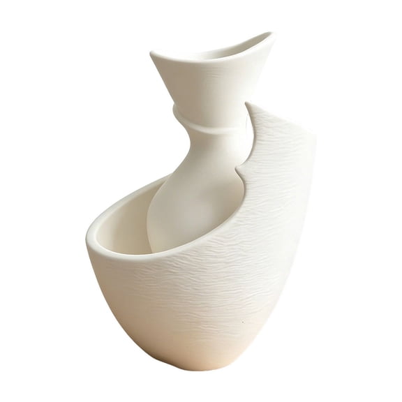 Irregular Textured Decor Vase, lightweight artistic flower container, modern home office ornament for dried flower arrangement,,White
