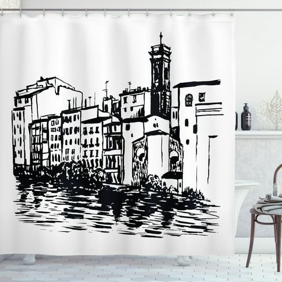 Ambesonne Sketchy Shower Curtain, Venice City Historical, 69"Wx70"L, Black White