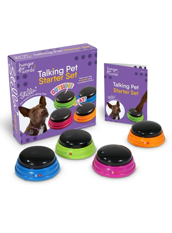 Hunger for Words Talking Pet Starter Set - 4 Recordable Buttons for Dog Communication, Talking Dog Buttons
