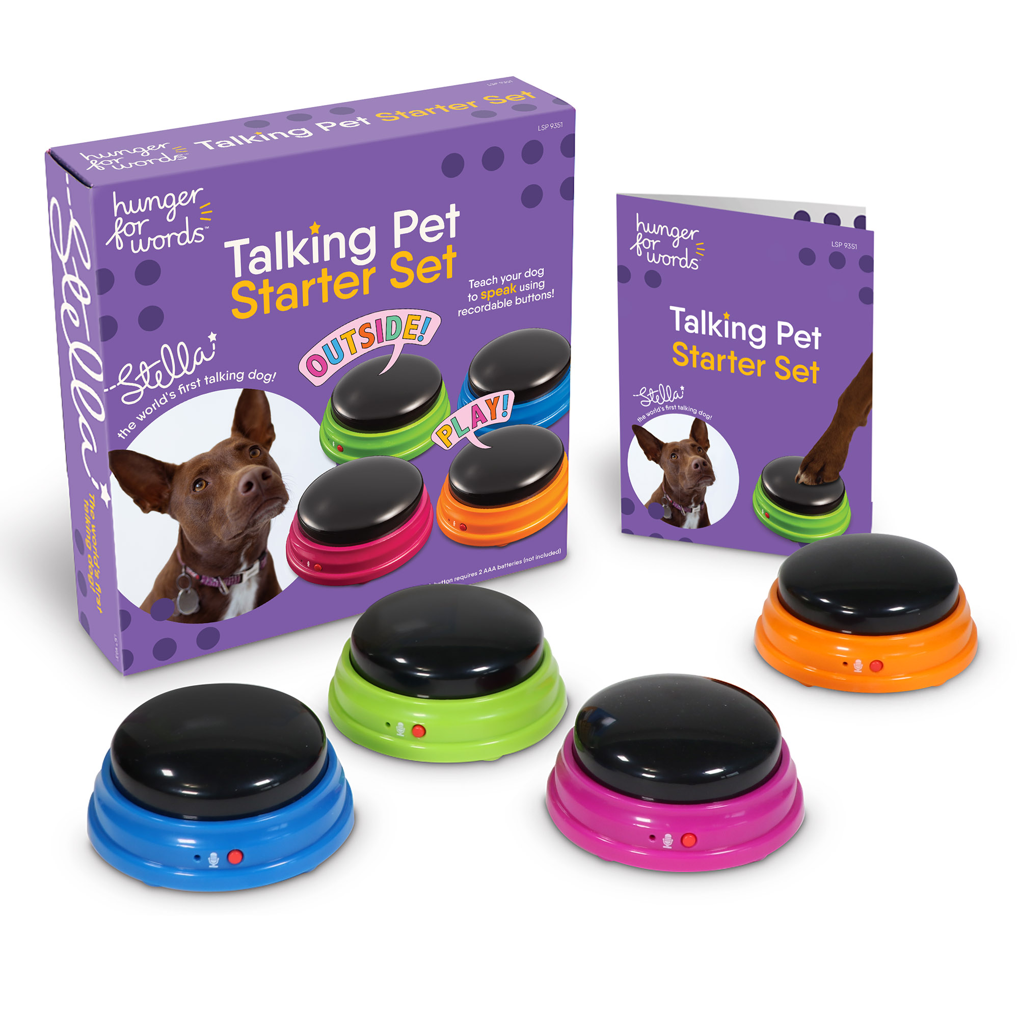 Hunger For Words Talking Pet Starter Set Recordable Buttons for Dog Training 4 Pack