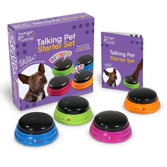 Hunger for Words Talking Pet Starter Set - 4 Recordable Buttons for Dog Communication, Talking Dog Buttons