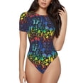 thumbnail image 2 of Goofa Magical Mushrooms and Flowers Printed Women Rash Guard Short Sleeve,Tummy control Swimsuit Surfing Swimsuit Bathing Suit One Piece Swimsuit UPF 50-Small, 2 of 9