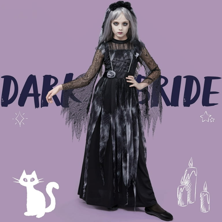 Joyfy Princess Costumes for Girls, Kids Scary Cemetery Bride Dress