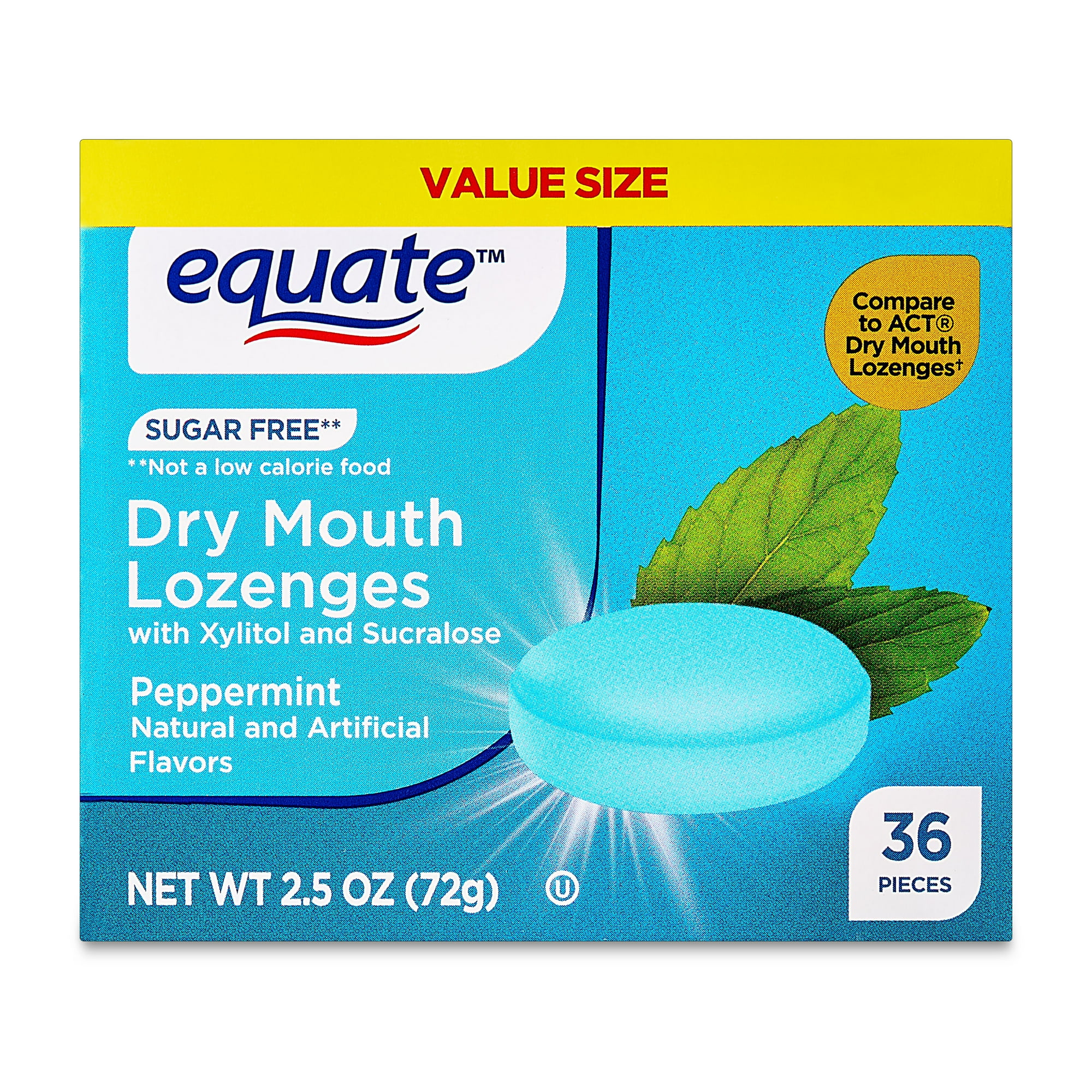 Equate Sugar-Free Dry Mouth Relief Lozenges, Peppermint, 2.5 oz, 36 Count