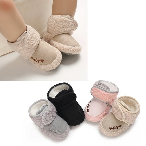 Emy Dola Newborn Baby Boy Girl Soft Fleece Booties Stay On Infant Slippers Socks Shoe Non Skid Gripper Toddler First Walkers Winter Ankle Crib Shoes 0-12M