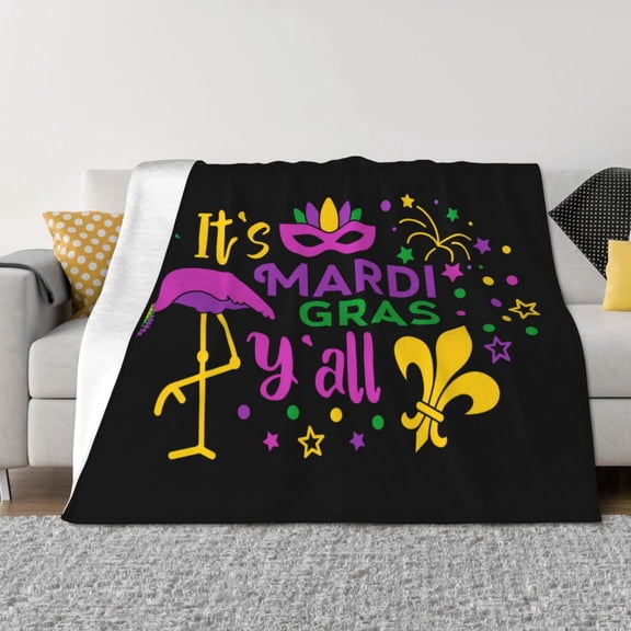 Goofa Mardi Gras with Flamingo Pattern Fleece Throw Blanket for Couch, Soft Checkered Flannel Blanket for Sofa, Warm Cozy Decorative Blanket Fall Decor Gift-