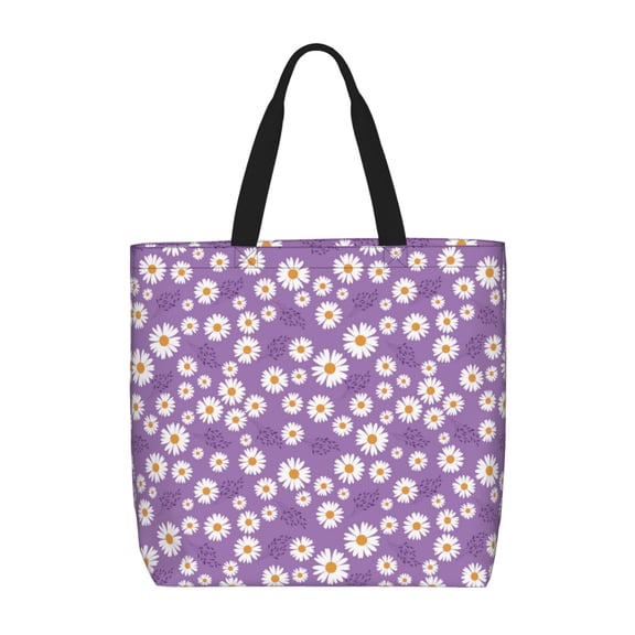 Honeii Daisies Flowers Print Tote Bag, Reusable Grocery Shopping Bag,Shoulder Bag with Inner Pocket