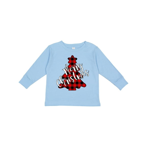 Inktastic Red Buffalo Plaid Christmas Tree Boys or Girls Long Sleeve Toddler T-Shirt