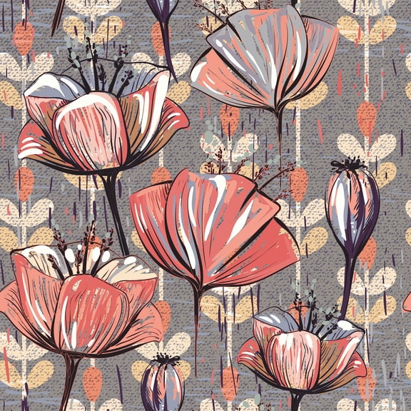 MuralsPrint Seal Tulips Peel and Stick Floral Wallpaper, Removable Wallpaper 10'L x 24''W