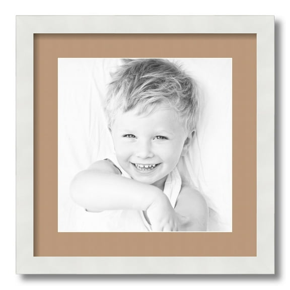 ArtToFrames 16x16 Matted Picture Frame with 12x12 Single Mat Photo Opening Framed in 1.25 Satin White Frame and 2 Desert Sand Mat (FWM-3966-16x16)