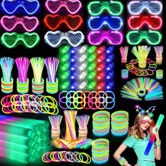 168 Pcs Party Supplies (12 Pcs of two styles of glowing glasses, 16 Pcs of foam glow sticks, 40 Pcs of finger lights, 100 Pcs of glow sticks) suitable for parties, concerts, clubs, sporting events, c