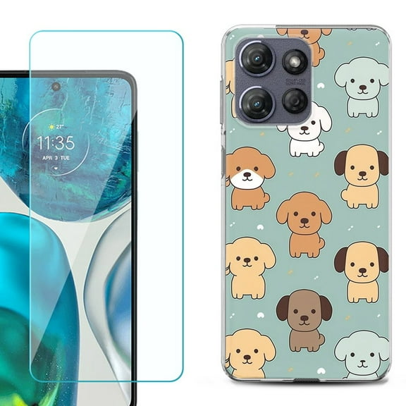 For Motorola Moto G Stylus 5G 2025 Phone Case Cover with Tempered Glass Screen Protector, by OneToughShield - Puppies