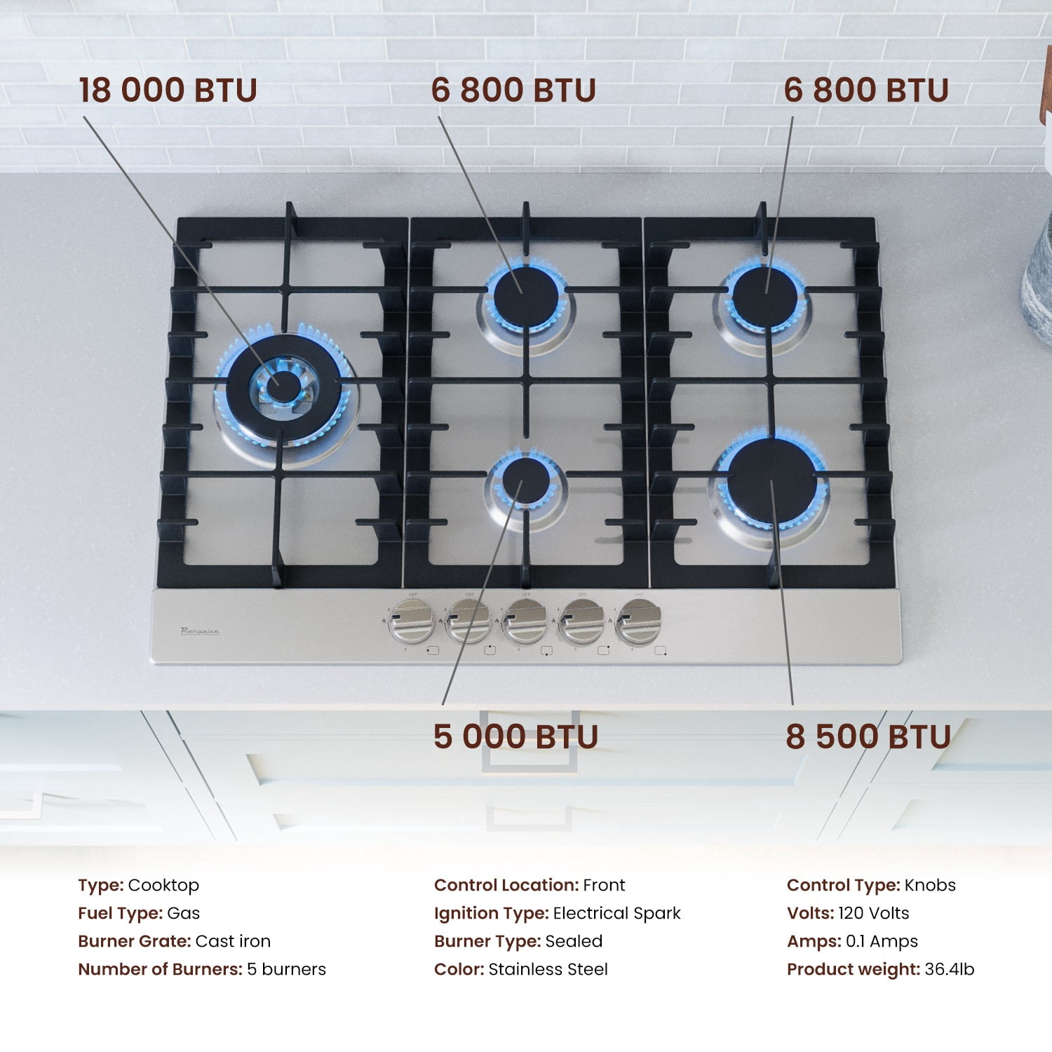 Rangaire RCG301S 30" Gas Cooktop - Stainless Steel, Sealed Burners, Cast Iron Grates, Die Cast Metal Burner Controls